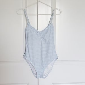 LOFT Beach light blue striped swim suit